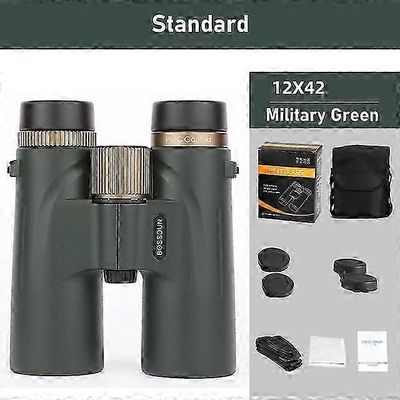 12x42 kiikarit ammattimainen HD-teleskooppi tehokas pitkän kantaman BAK4-prisma metsästykseen, ulkoiluun, ED-linssi IPX7 vedenpitävä Vihreä standardi