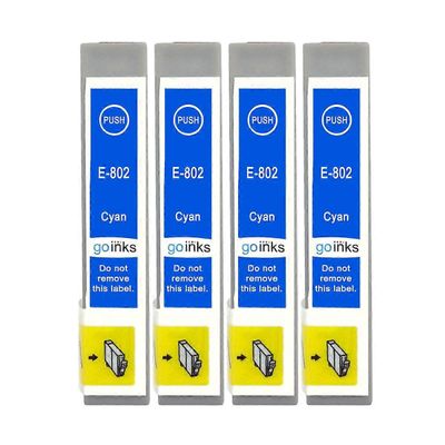 Go Inks 4 syaani mustekasettia Epson T0802 -yhteensopivan/ei-OEM-laitevalmistajan korvaamiseksi Go Inksistä