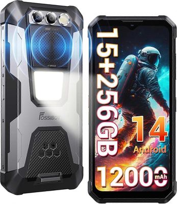 FOSSIBOT F106 Pro kestävä älypuhelin lukitsematon, 8GB+256GB 12000mAh akku