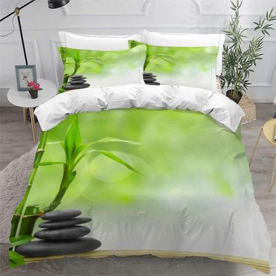 Kerota Vuodevaatteet Setti 2 henkilöä Aikuisten pussilakana Bambu Stone Zen Buddhalaisuus Zen vuodevaatteet Setti 3D kuvio pussilakana vetoketjulla...