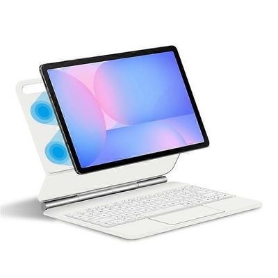 Yhteensopiva Samsung Galaxy Tab S10 FE:n kanssa kelluva magneettinen Bluetooth-yhteensopiva näppäimistö (saksa) + nahkainen tablettikotelo Valkoinen