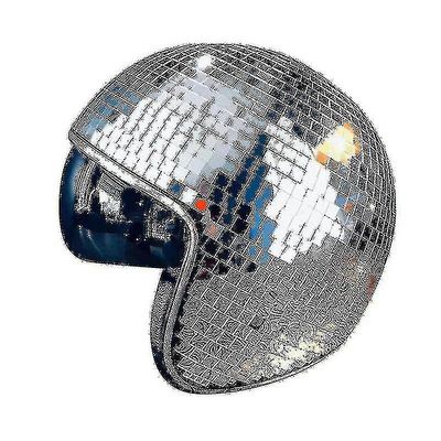 1 stykke disco ball hjelm med uttrekkbar visir for nattklubb kule rekvisitter (sølv)