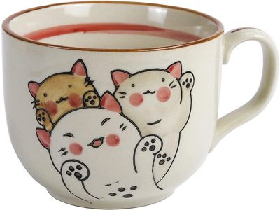 Linkrunning Cute Keramisk Kaffe Krus 16 Oz med håndtag Kawaii Cup Keramik Mælk Latte Krus til kontor og hjem håndmalet mønster unikke fødselsdagsga...