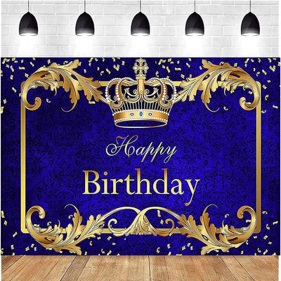 Heyone Royal Blue And Gold King Crown Birthday Tausta Prince Birthday Party Decoration Vastasyntynyt Baby Shower Royal Party Banner Cake Table Part...