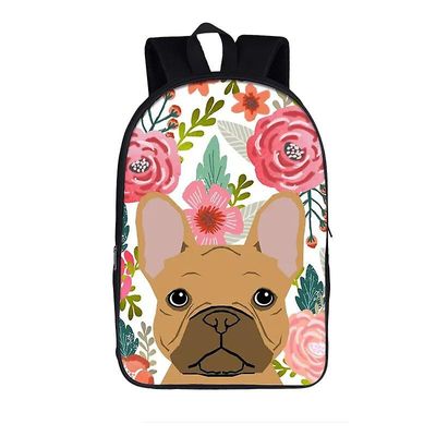 Scitoo Kawaii Flower Print Skoletasker Yorkshire Terrier Fransk Bulldog Rygsæk Børn til teenagere Tegneserie Kat Hund Bogpose Gave 5