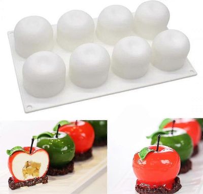 8-onteloinen omenan muotoinen silikonikakkumuotti, 3D-silikoninen leivontamuotti cupcake-leivonnaisjälkiruokavaahdolle