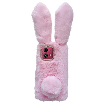 Motorola Moto G84 5G -kotelolle pehmeä tpu pörröinen karvapallo sumea puhelimen kansi strassikoristeella Vaaleanpunainen