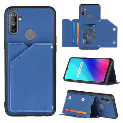 Gangxun Sag For Realme C3 Vintage Cuir Cover Læder sag Kofanger - Bleu