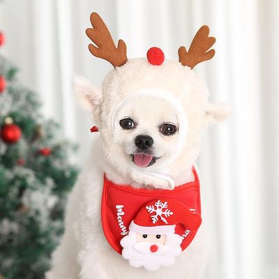 Pet Hvalp julekostume Lille hund kat rensdyr tree hat bib Xmas Tøj Rød S