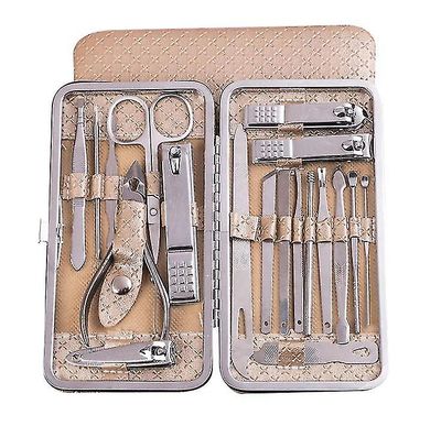 Zhuopai Gave Nail Care Kit Manicure Grooming Sæt med Travel Case 19 Piece beige