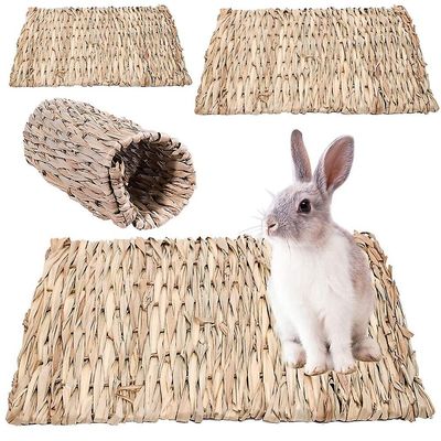 Kanin mat lille dyr Hamster Cage Seng House Pad Vævet halmmåtte til Hamster Marsvin Pet House Tilbehør S