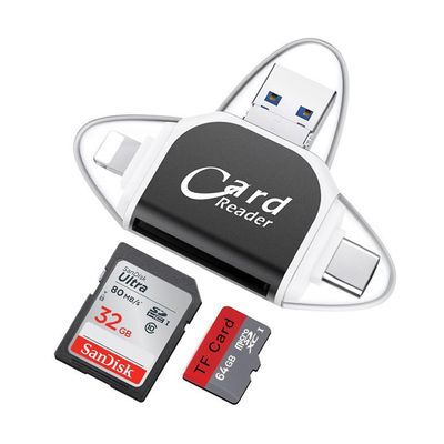 Multi-Port 4 i1 Universal SD TF-kortleser, USB C SD TF minnekortleser, USB C hub multiportadapter svart