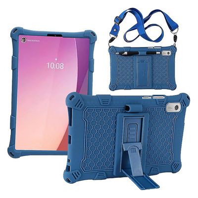 Lenovo Tab M9 PC + silikoni iskunkestävä tablettikotelo säädettävä jalustan suojus olkahihnalla Tummansininen