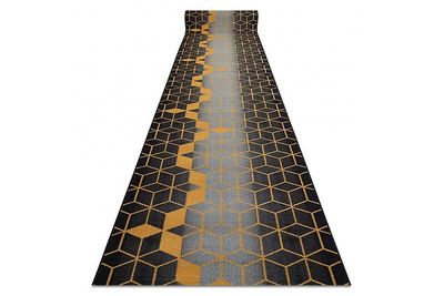 RugsX Runner anti-slip 110 cm HEKSAGON Sekskant sort / guld 110x920 cm