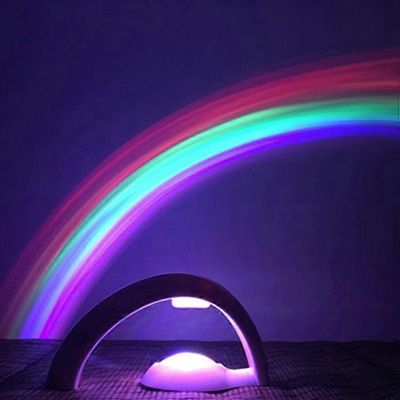 Romanttinen sateenkaariprojektio koristeellinen lamppu sängyn vieressä LED yövalo (valkoinen)