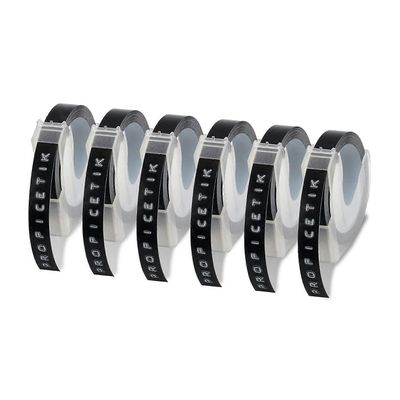 6 kpl tarrateippi, joka on yhteensopiva kohokuvioidun tarranauhan kanssa tarravalmistajalle 1880 E-101 9mm x musta