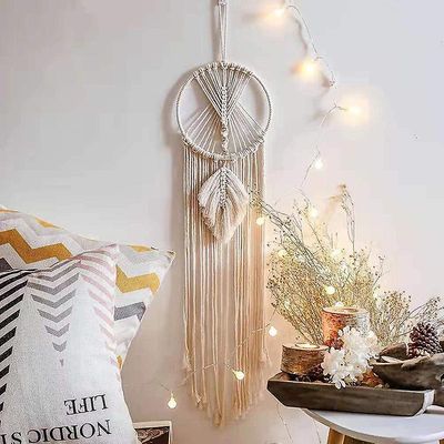 Linkrunning Macrame Dream Catcher, væghængende, Boho håndlavet drømmefanger til soveværelse stue dekoration Som vist As shown