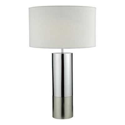 Dar Lighting DAR INGLEBY bordlampe 2 tone base poleret krom og børstet krom med rund tromle skygge