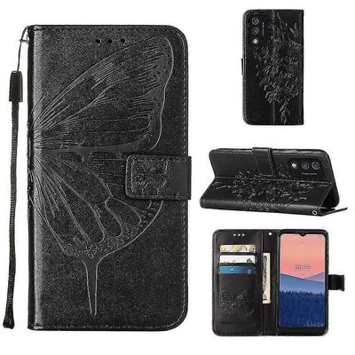 Yhteensopiva Tcl 30t Flip Case Cover Premium Leather Embossing Magnetic -kannen kanssa Musta