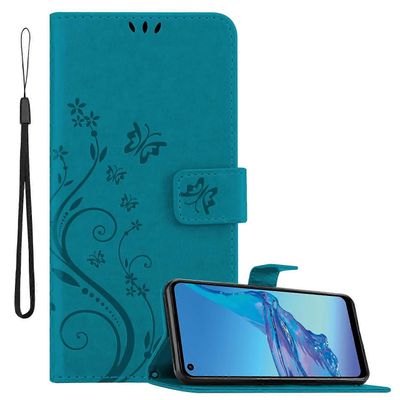Oppo A53s suojakotelo - kukkaprintillä ja korttipaikalla KUKKA SININEN