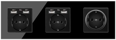Barsinfi Eu Krystal glaspanel 3 række socket 16a tysk stikkontakt med 6 Usb 36,6*43*8,5 mm Black