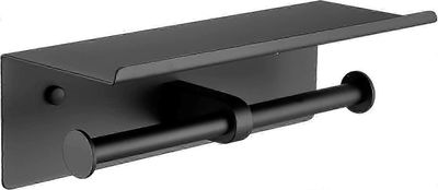 ruostumattomasta teräksestä valmistettu wc-paperin pidike seinään kiinnitettävä kaksinkertainen rullapidike hyllyllä 2 rullalle - matta musta