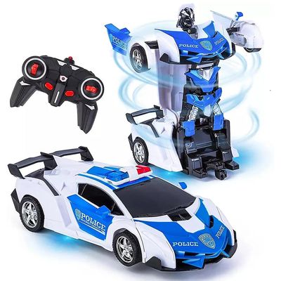 Transform Robot Med fjernkontroll, racerbil med en-knapps deformasjon 360 graders rotasjon Toy Rc Car Xmas Gift For Boys Girls Politibil