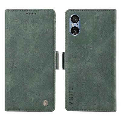 Sony Xperia 5 V nahkainen puhelinkotelo taitettava jalusta lompakon kansi Vihreä