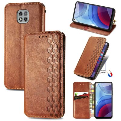 Kompatibel med Motorola Moto G Power 2021 Flip Case Etui Vintage Wallet Flip Cover med magnetisk lukning Coque - Blå brun