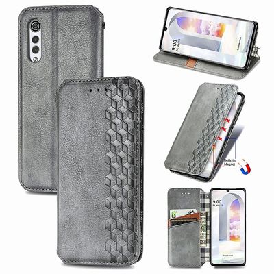 Kompatibel med Lg Velvet Flip Case Etui Vintage Wallet Flip Cover med magnetisk lukning Coque - Blå grå