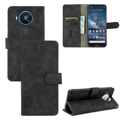 Etui til Nokia 8.3 Cover Premium læder med kortholder Flip Folio magnetisk etui Etui Coque - Sort