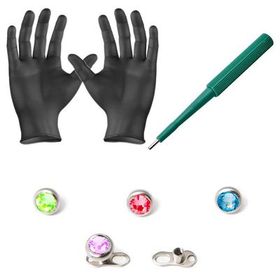 BodyJewelryOnine Piercing kit dermal ankre og toppe dermal baser puncher og handsker 8 stykker bj51276
