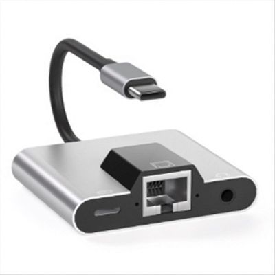 USB-C - Ethernet-LAN-verkkosovitinkeskitin USB-C - 3,5 mm:n äänikaapeli PD-pikalatausasema