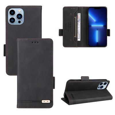 Gangxun Etui til iphone 13 Pro Max læderetui folio flip med kreditkort slots Etui Coque Sort