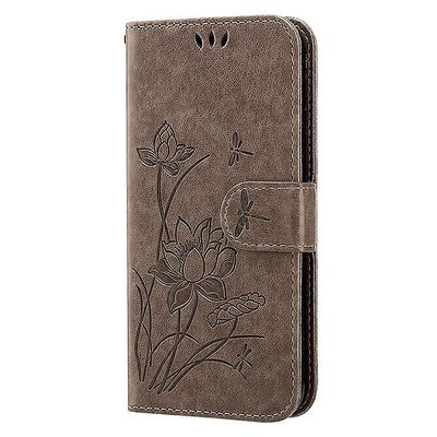 Gangxun Etui til Xiaomi Redmi Note 10'erne Prægning Lotus Pu Læder Tegnebog Flip Cover Coque Etui Grå