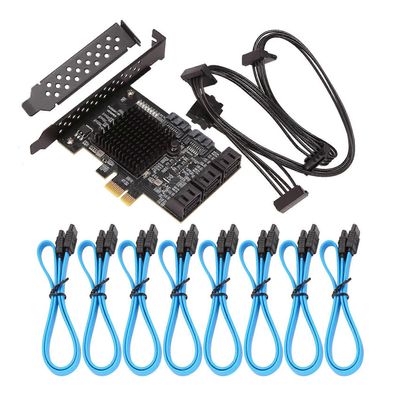 PCIE SATA -kortti 8 -portti, 6 Gbps SATA 3.0 PCIe -kortti, PCIe-SATA-ohjaimen laajennuskortti, Upport 8 S Musta