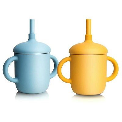 2stk/ sæt Feeding Cups Infant Learning Infant Drinkware Silikone Sippy Kopper Til småbørn og børn med silikone lækagesikker kop