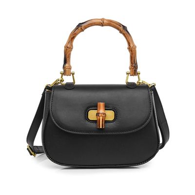 Utsøkt skulderveske med bambushåndtak Veske Crossbody Bag for pendling Svart