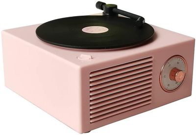 Linkrunning Retro bluetooth højttaler desktop trådløs kreativ bærbar multifunktionel mini højttaler retro vinyl optage lyd (pink)