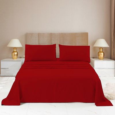 Litteät lakanat Poly puuvilla Percale Single Double King Super King Koko Punainen