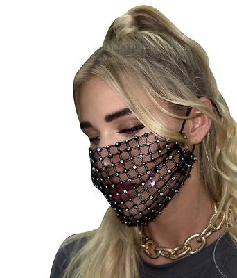 Handuo Mesh Rhinestone smykker Mask Mesh ansigtsmaske sort