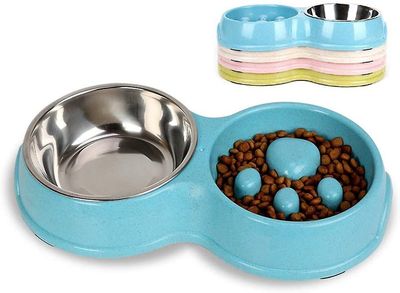 Mikasa Pet Hund Langsom Feeder Skål, Hund og Kat Waterer blå