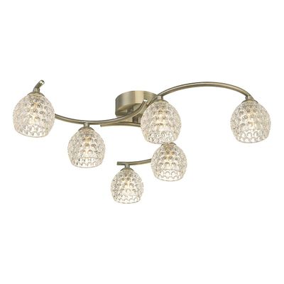 Dar Lighting Nakita Semi Flush Loft Light Light Antik Messing Med Fordybet Glas, 6x G9