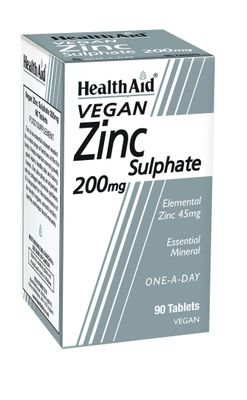 Health Aid Hälso stöd zinksulfat 200mg (45mg elementärt zink), 90 tabletter