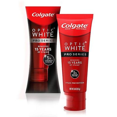 Colgate optisk hvid pro-serie blegning tandpasta med 5% hydrogenperoxid, pletforebyggelse, 3 oz rør