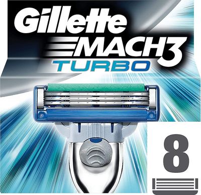 Gillette Mach3 Turbo Partakoneen terät miehille Terät, jotka ovat vahvempia kuin teräs - 8 kpl pakkaus