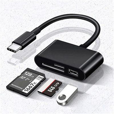 Multifunktionel 3 i 1 Usb C / type C / micro Sd Tf hukommelseskortlæser Otg adapter, Sort