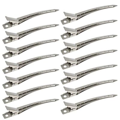 Linkrunning 24 pakker Duck Bill Clips, 3.5 tommer rustfri metal alligator krølle klemmer med huller til hår styling, hårfarvning, sølv 3.5 in