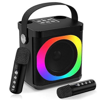 YS307 Home Karaoke Bluetooth-kaiutin RGB-kevyt kaiutin 2 mikrofonilla Musta