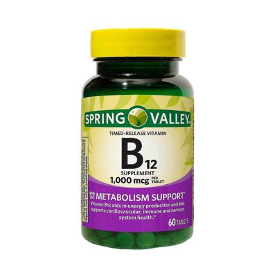 Spring Valley B12-vitamiini ajastetut vapautuvat tabletit, 1000 mcg, 60 ea
